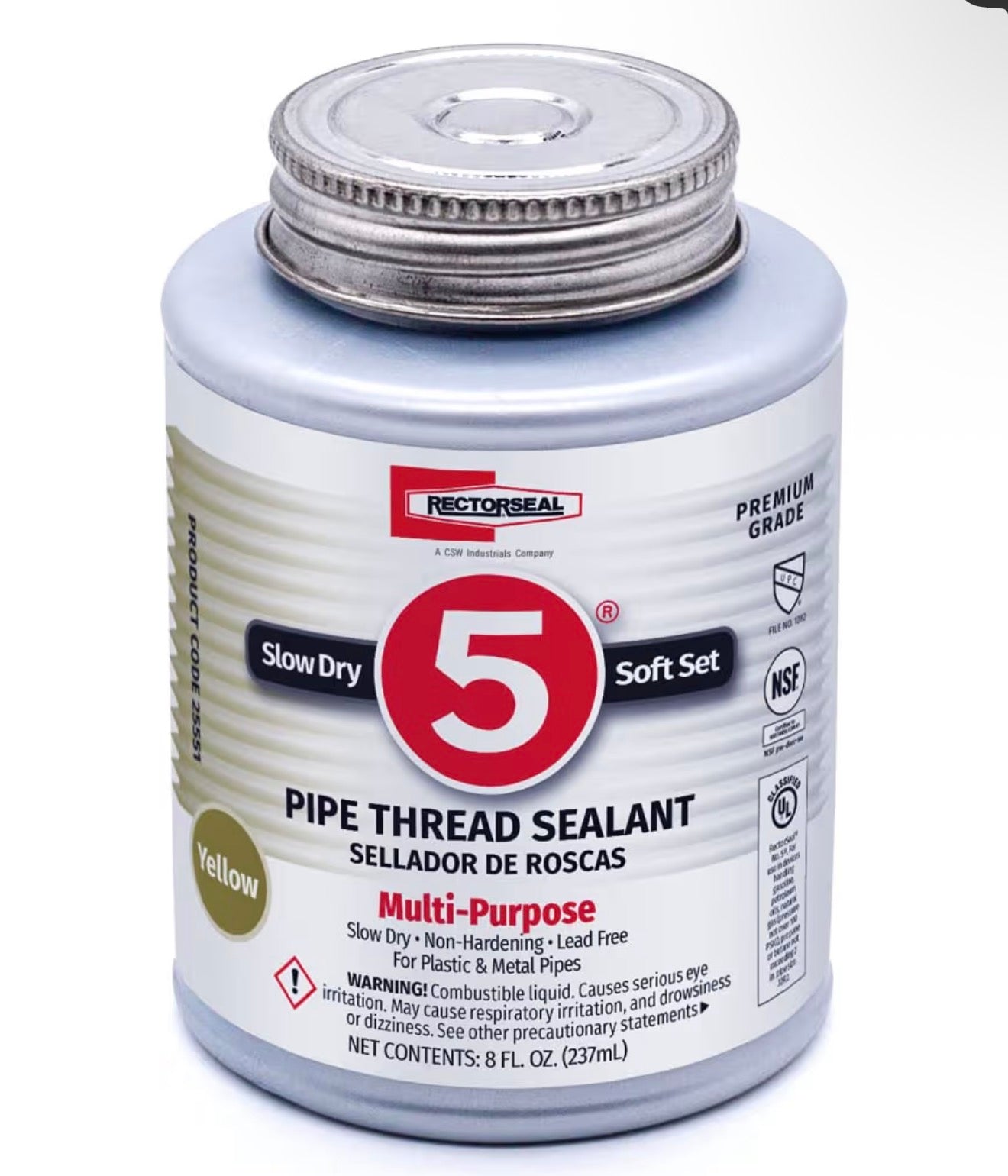 RectorSeal No. 5 Pipe Thread Sealant, Lubricates & Protects Threads, Soft Setting, Slow Drying, & Permits Easy Breakout, Contains No Other Metals, 1 Quart
