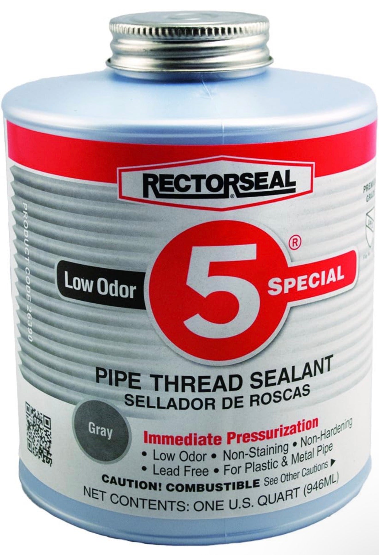RectorSeal No. 5 Pipe Thread Sealant, Lubricates & Protects Threads, Soft Setting, Slow Drying, & Permits Easy Breakout, Contains No Other Metals, 1 Quart