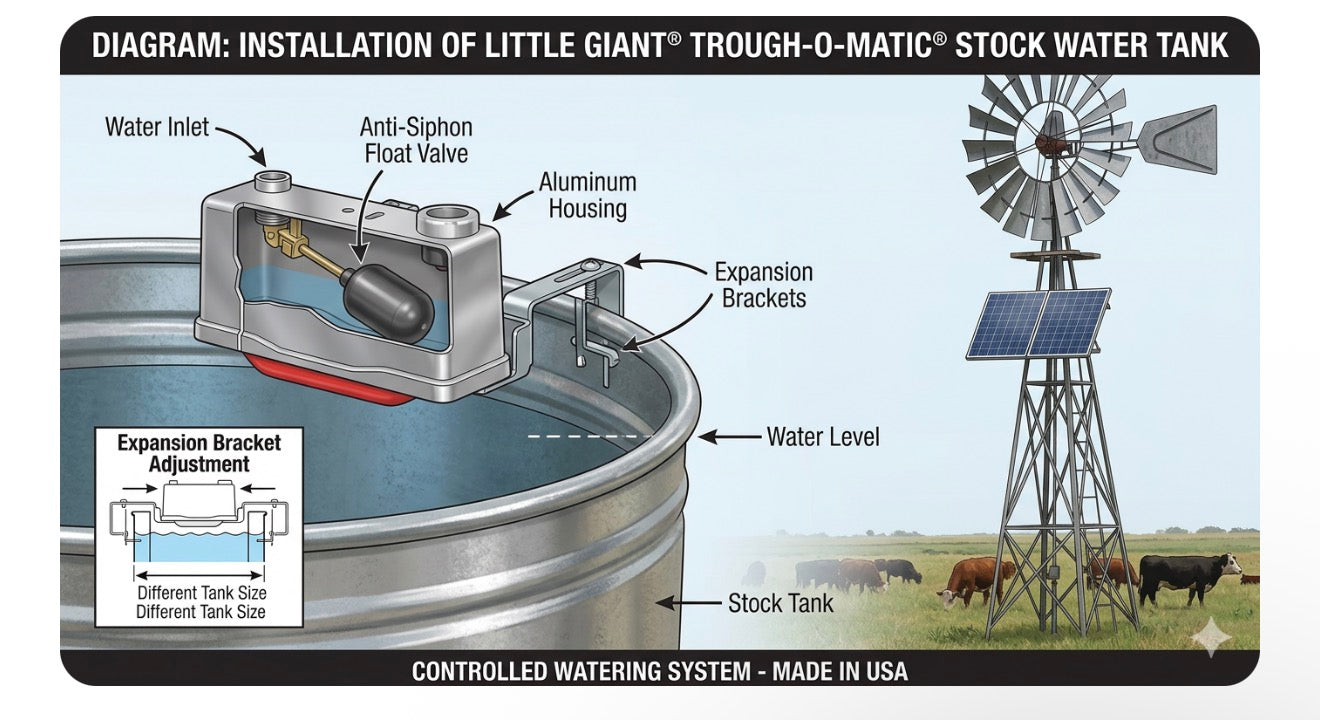 Little Giant® Trough-O-Matic® Stock Water Tank | Anti-Siphon Float Valve Controlled Watering Tank with Aluminum Housing and Expansion Brackets | Made In USA
