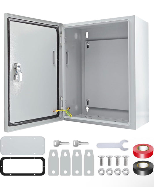 Electrical Box 16 x 12 x 8'' Steel Electrical Junction Box，NEMA 4X Steel Enclosure Box，Indoor&Outdoor Electrical Box Waterproof & Dustproof，Wall Mounted Universal，with Lock & Mounting Plate